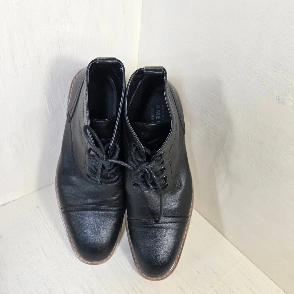 Perry Ellis America Manning Men's Black Cap Toe Lace Up Boots Design Size 8